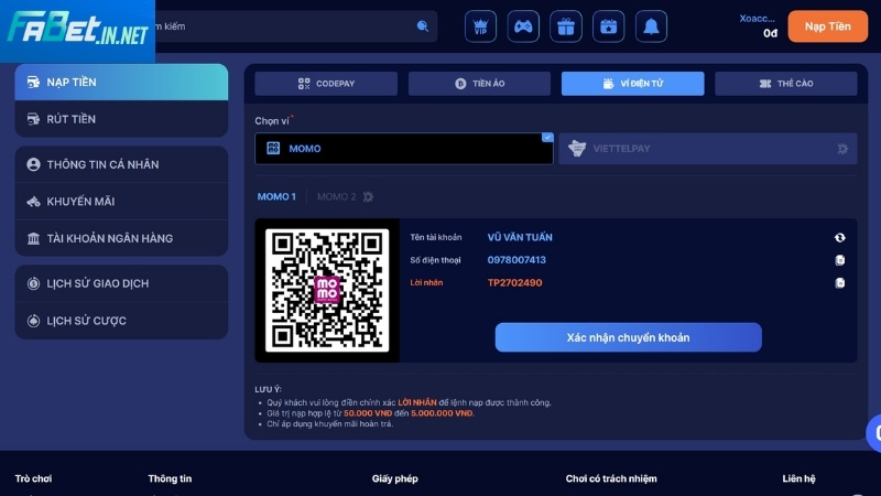 Nạp tiền Fabet bằng ví điện tử Nạp tiền Fabet bằng ví điện tử