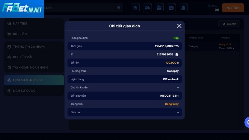 Giao dịch Fabet cực kỳ nhanh chóng, xanh chín
